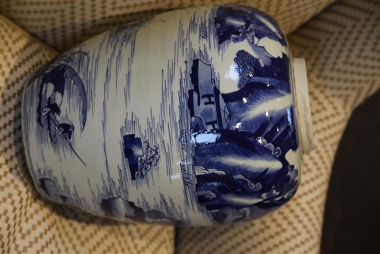 A large Chinese blue and white ovoid jar, in Kangxi style, 36.5cm.